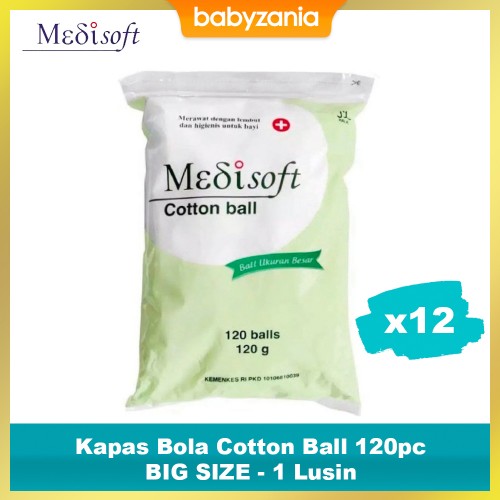 Medisoft Kapas Bulat / Bola Bayi Cotton Ball Big Size 120 balls - Hijau Besar Jumbo 1 Lusin/12 Pack